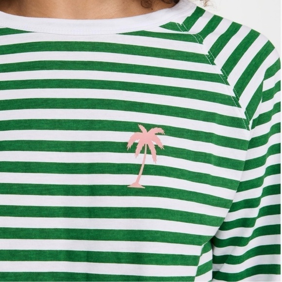 South Parade Lenny Palm Tree Green and White Stripe Long Sleeve Top Size S - Picture 2 of 10